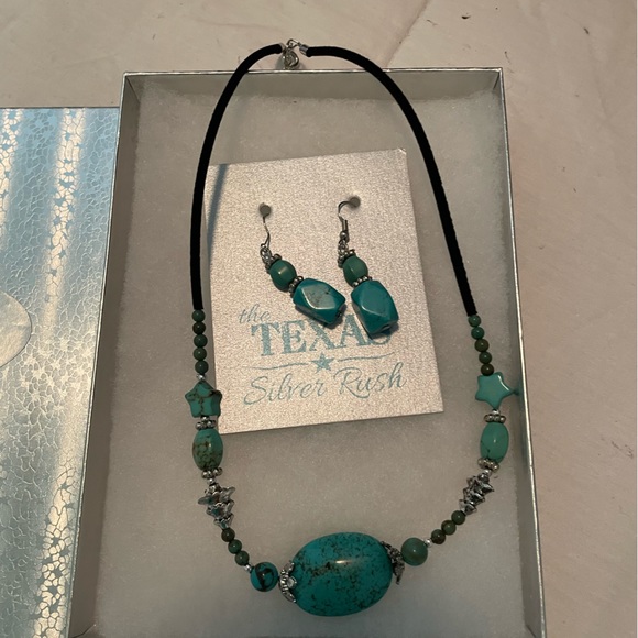 NWT Texas Silver Rush Turquoise & Silver beaded earring & necklace set - Picture 2 of 3